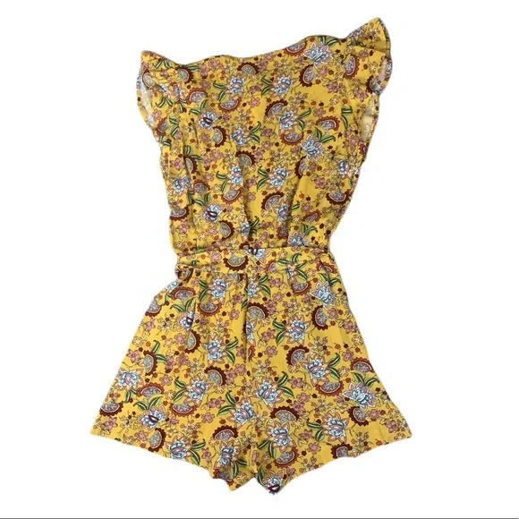 NWT Sanctuary Yellow Floral Flutter Sleeve Romper - Picture 9 of 13